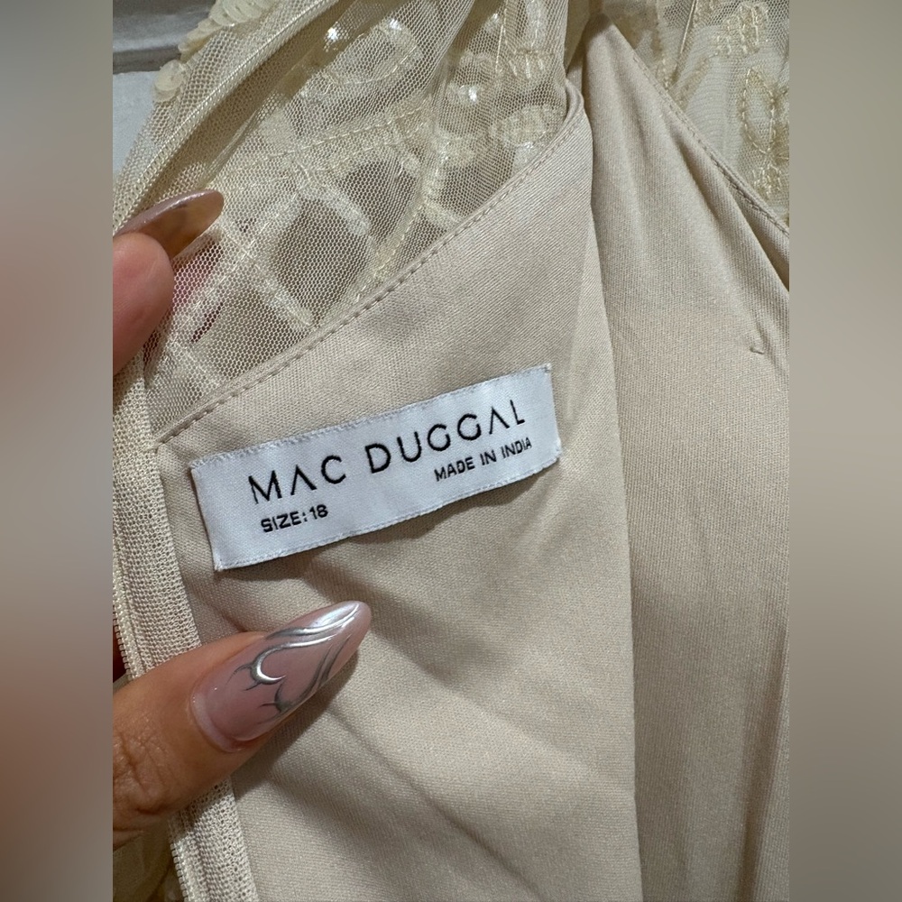 MAC DUGGAL nude sequin three quarter sleeve midi dress - Picture 10 of 11